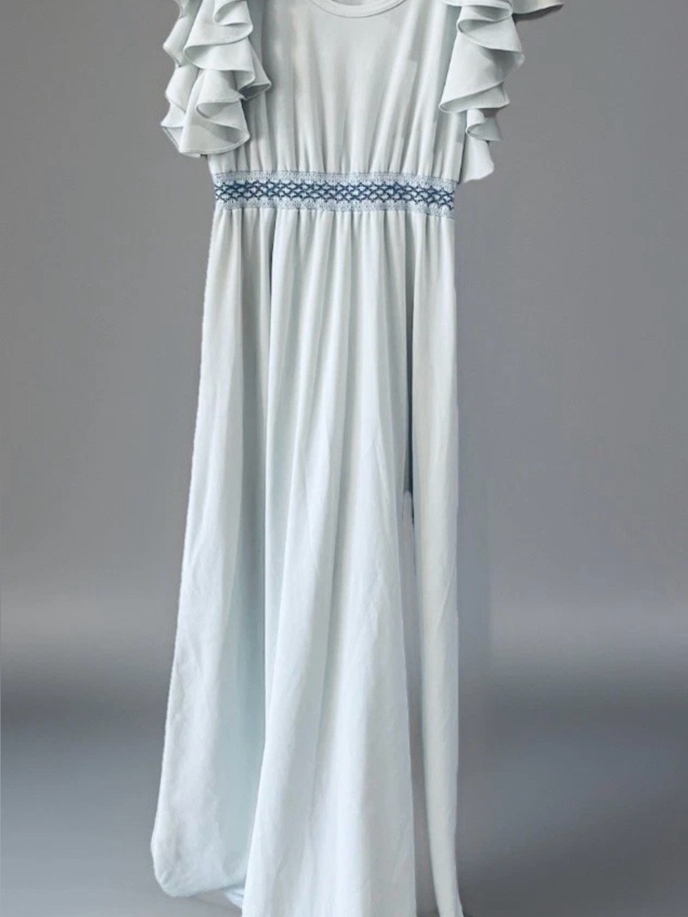 Vintage 70's flutter sleeve Maxi Dress with Smocked Waist. Size small
